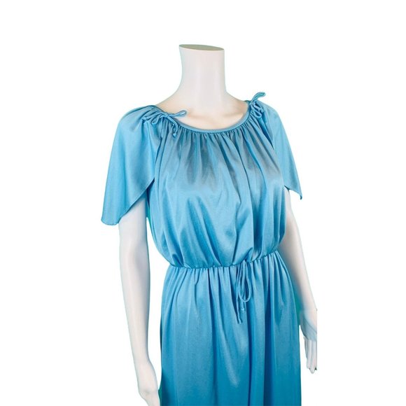 Vintage 1970s Blue Grecian Dress Cape Style Party Disco | W 23-30" - Picture 4 of 9
